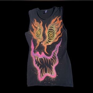 Hand-Painted Airbrush Monster Face Cotton Spandex Bodycon Dress